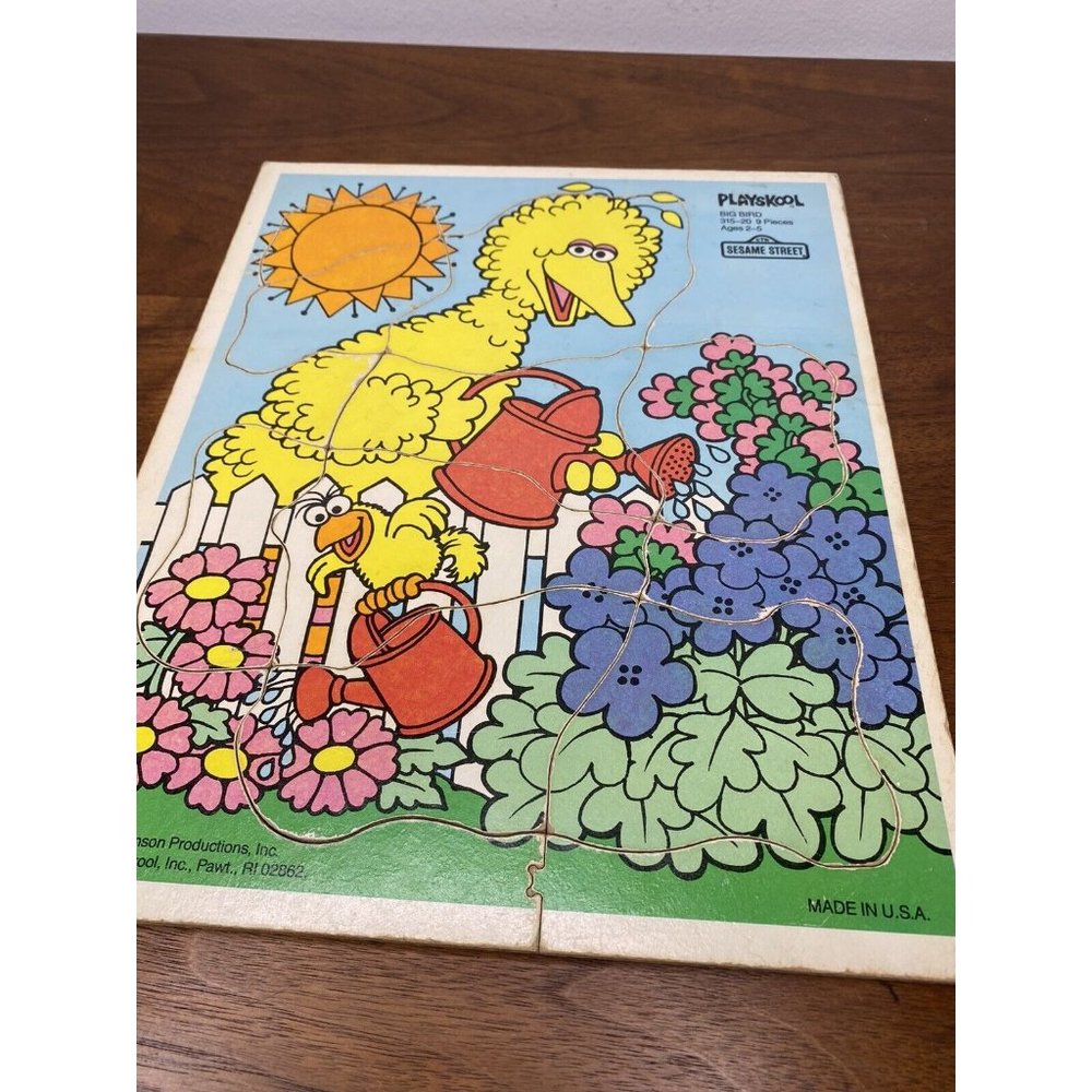 Vintage Playskool Big Bird Puzzle 1988 jim hensson seasame street Flowers Wooden